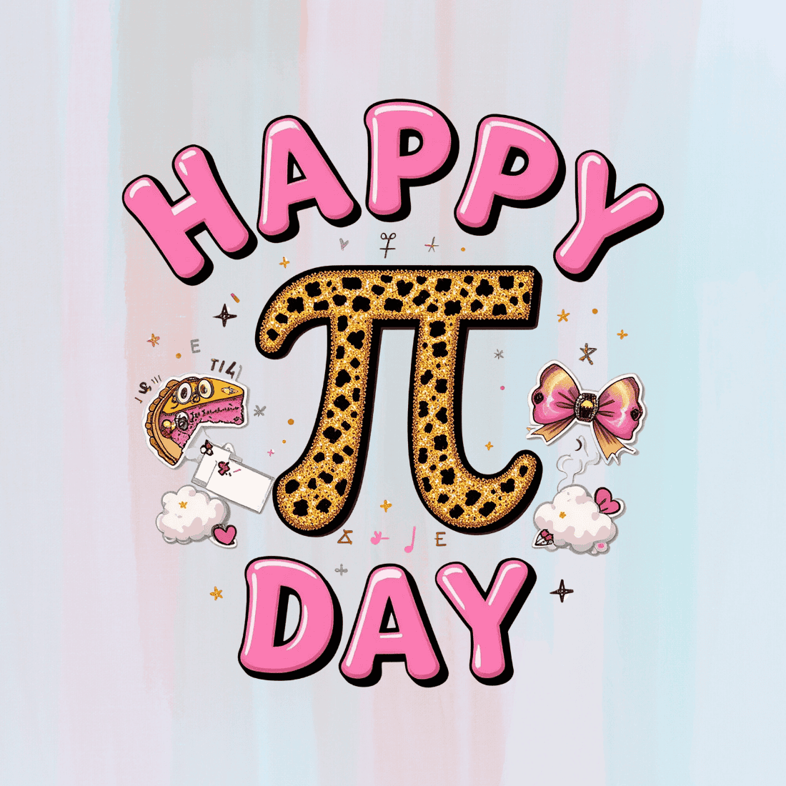 Pi Day Typography with Leopard Print T-shirt Design preview image.