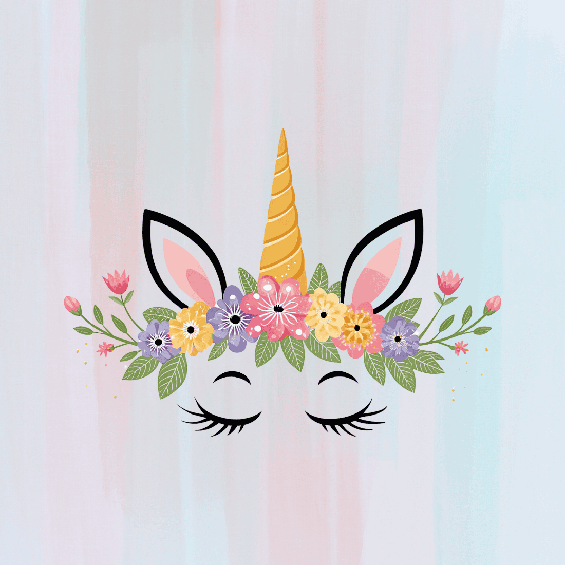 Unicorn and Spring Elements T-shirt Design preview image.