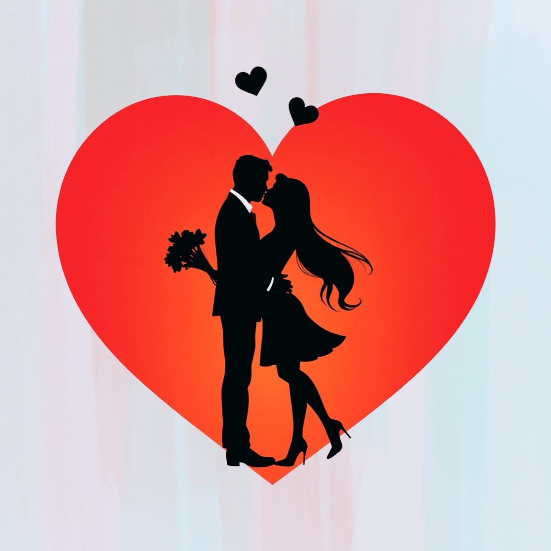 Romantic Couple Silhouette, Heart Background T-shirt Design Bundle preview image.