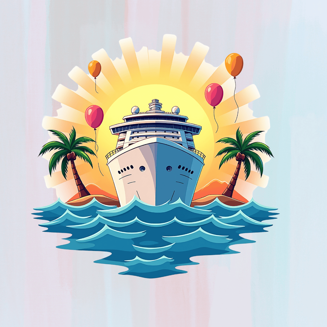 Large Cruise Ship Sailing on Tropical Waters T-shirt Design preview image.