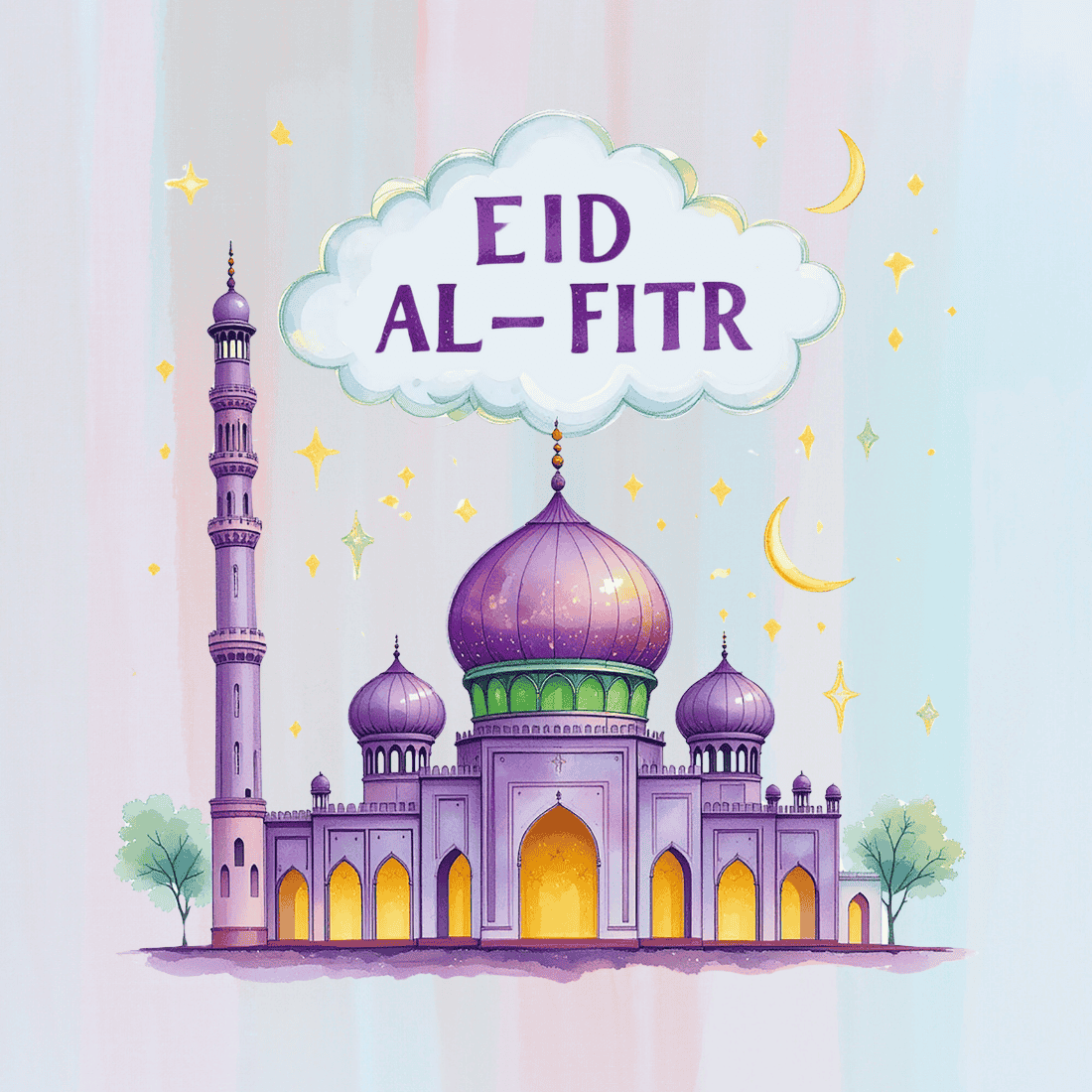 Mosque and Moon for Eid al-Fitr T-shirt Design preview image.