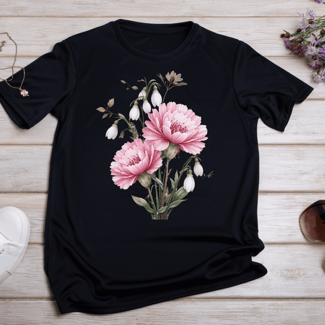 Vintage Flower T-shirt Design preview image.