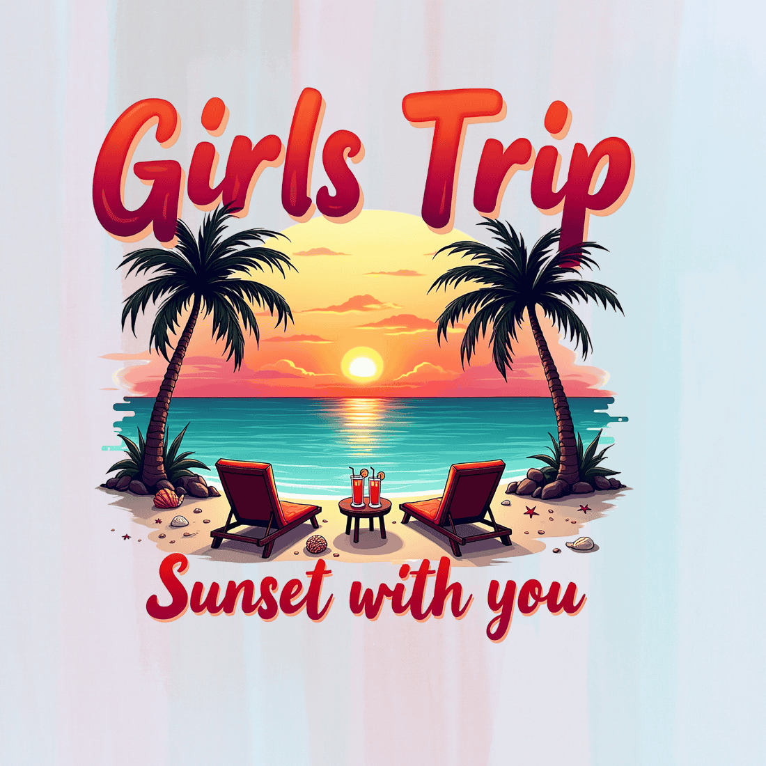 Girls Trip Design with Beach and Cocktails T-shirt Design preview image.