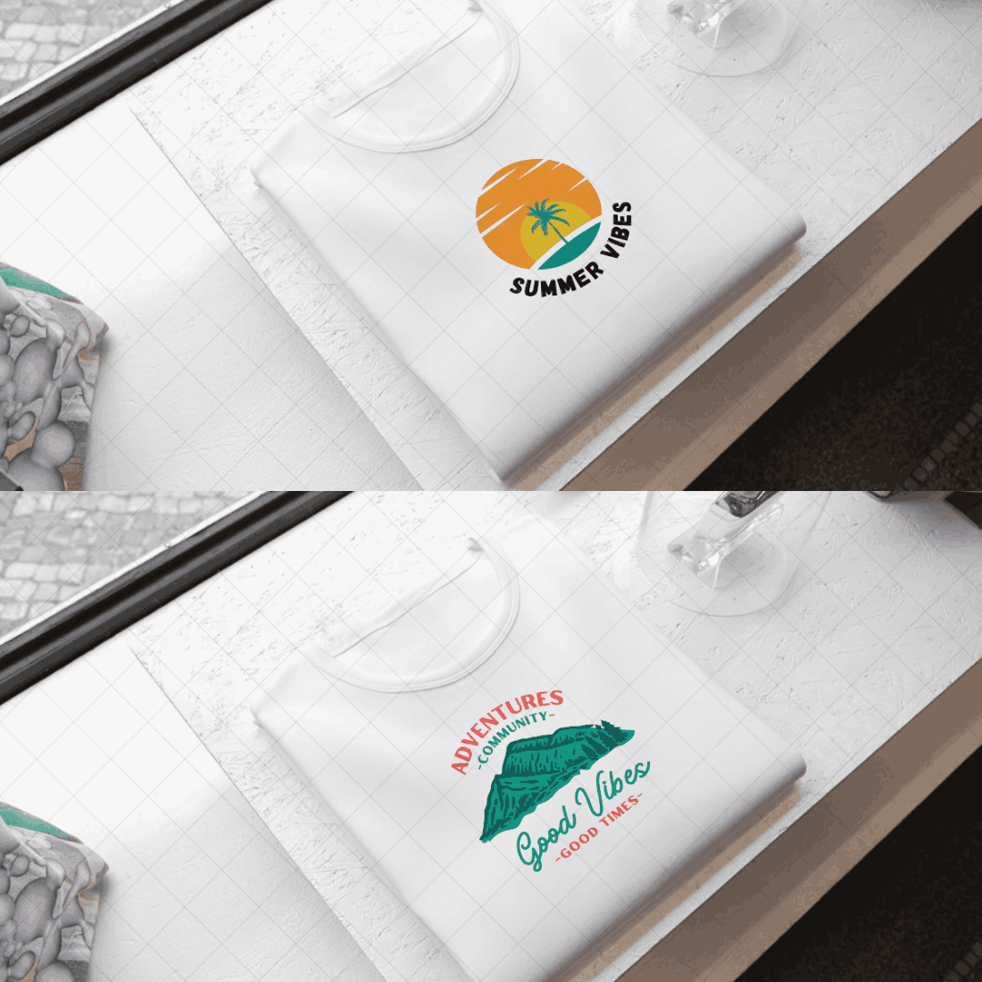 4 T-Shirts mockups preview image.