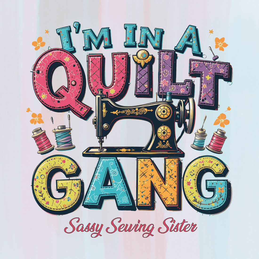 Quilt Gang Typography T-shirt Design preview image.