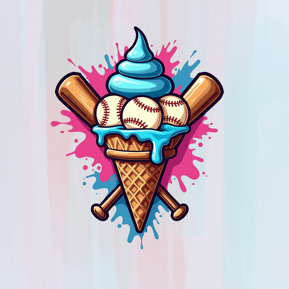 Baseball Balls in Ice Cream Cone T-shirt Design preview image.