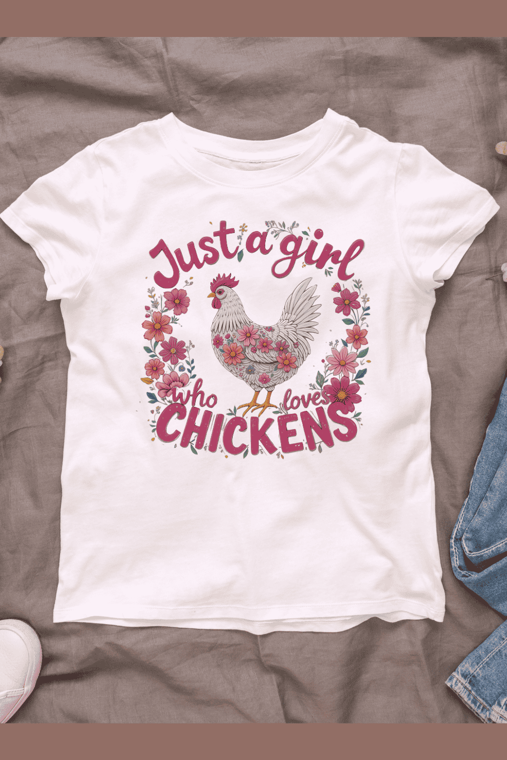 Just A Girl Who Loves Chickens T-shirt Design pinterest preview image.