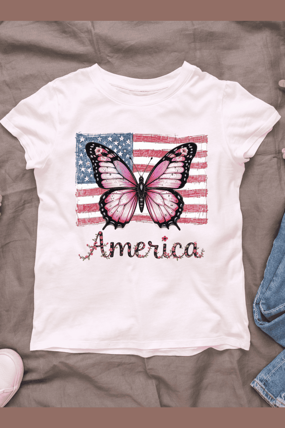 Patriotic Butterfly America T-shirt Design pinterest preview image.