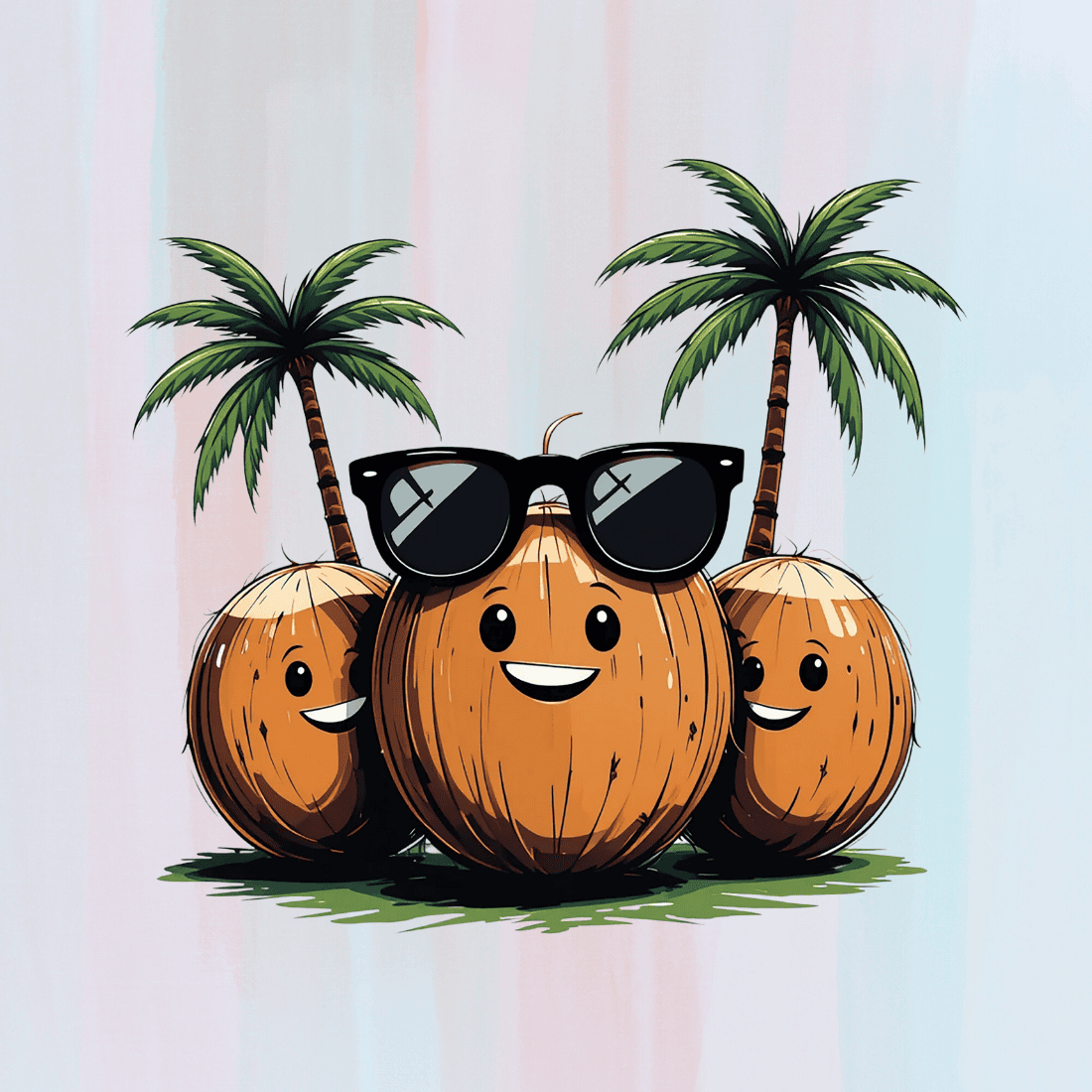 Cute Coconuts with Sunglasses and Palms T-shirt Design preview image.