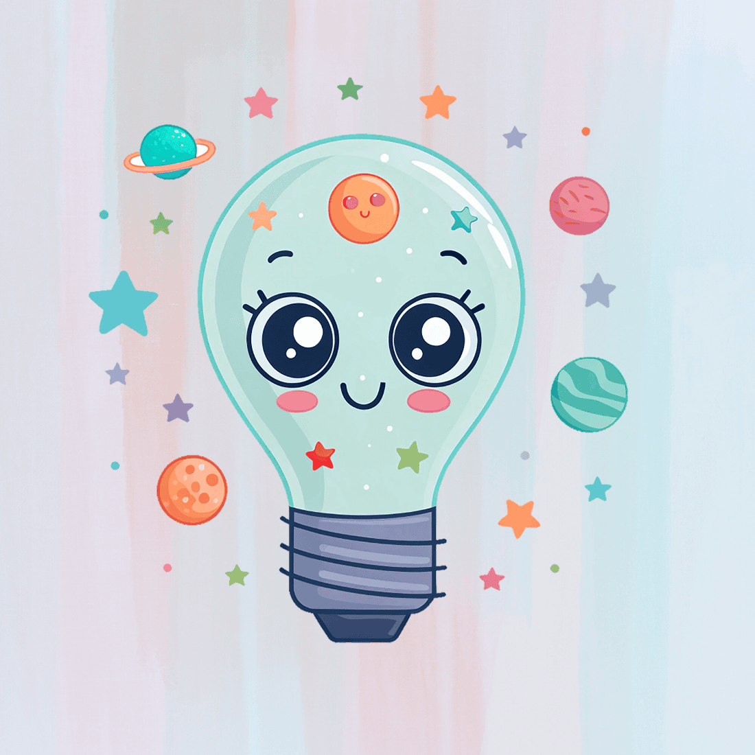 Cute Light Bulb Kawaii Space T-shirt Design preview image.