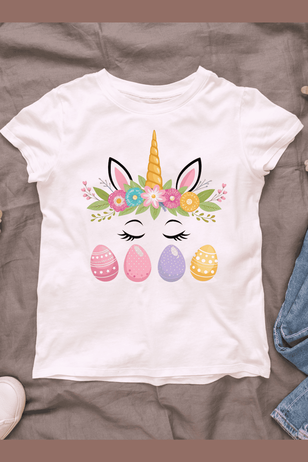 Unicorn and Eggs T-shirt Design pinterest preview image.