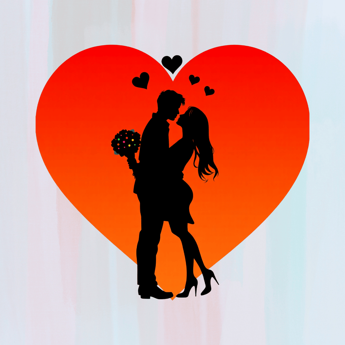 Silhouette of Couple in Love, Romantic T-shirt Design Bundle preview image.