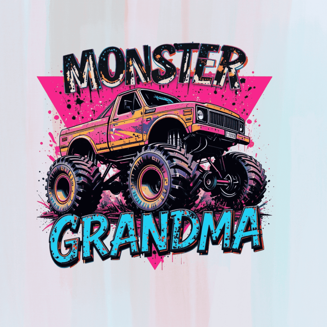 Pink Monster Truck with Grandma Text T-shirt Design preview image.