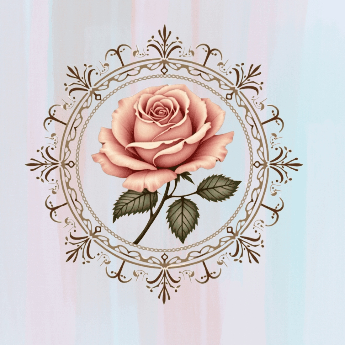 Pink Rose in Decorative Circle Frame T-shirt Design preview image.