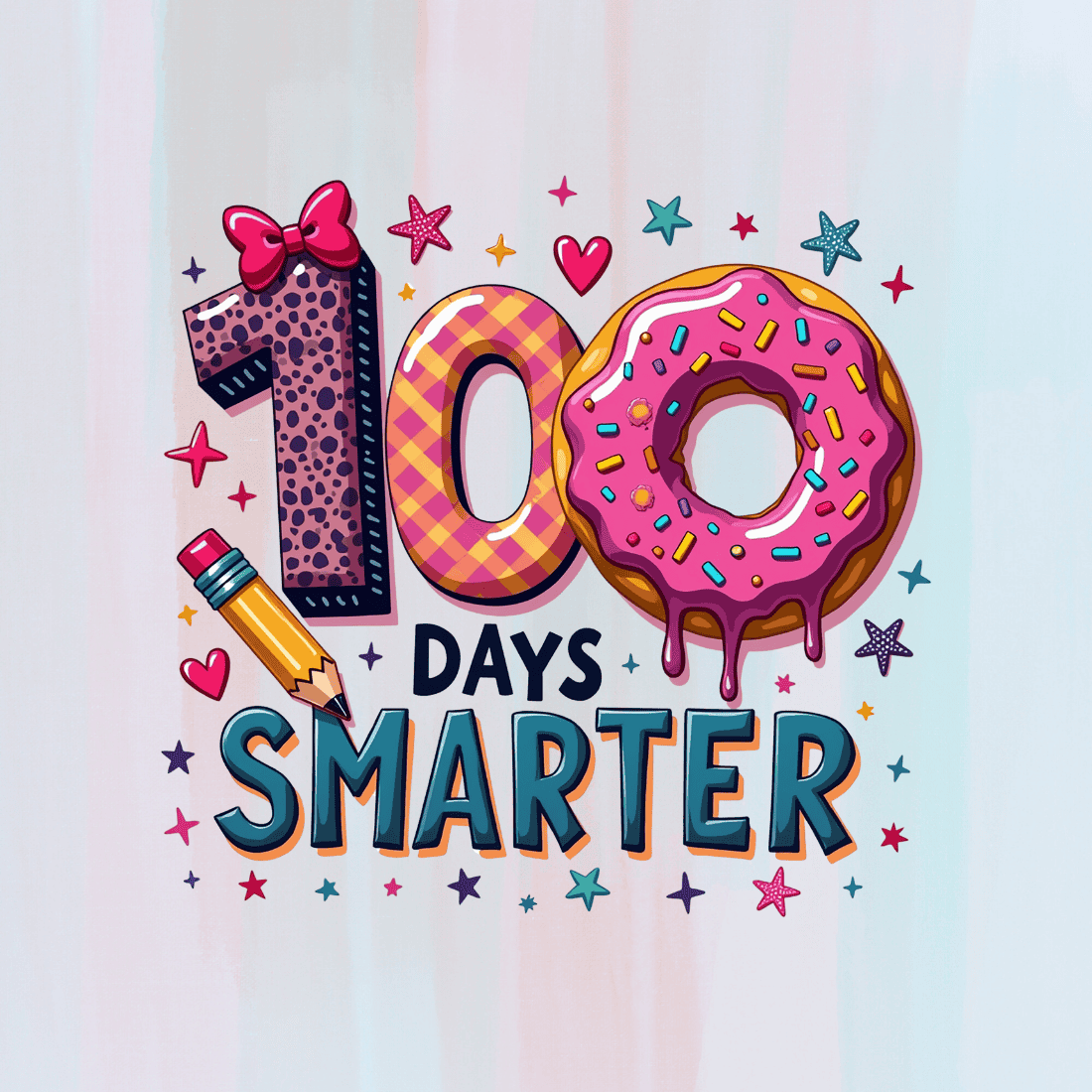 100 Days Smarter, Back to School T-shirt Design Bundle preview image.