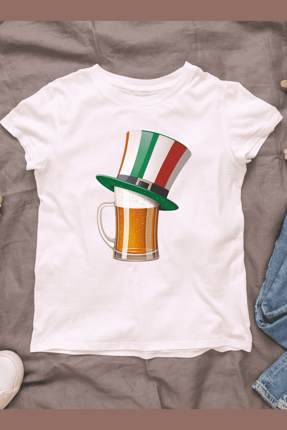 Beer Mug with Green Hat for St Patrick's Day T-shirt Design pinterest preview image.