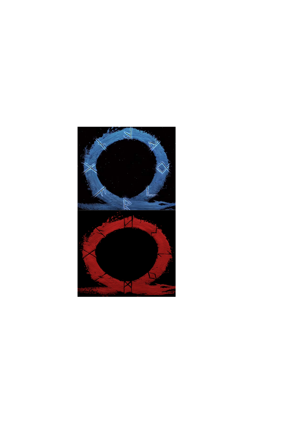 God of War Norse Rune Portal T-Shirt Designs – Blue & Red Logos pinterest preview image.