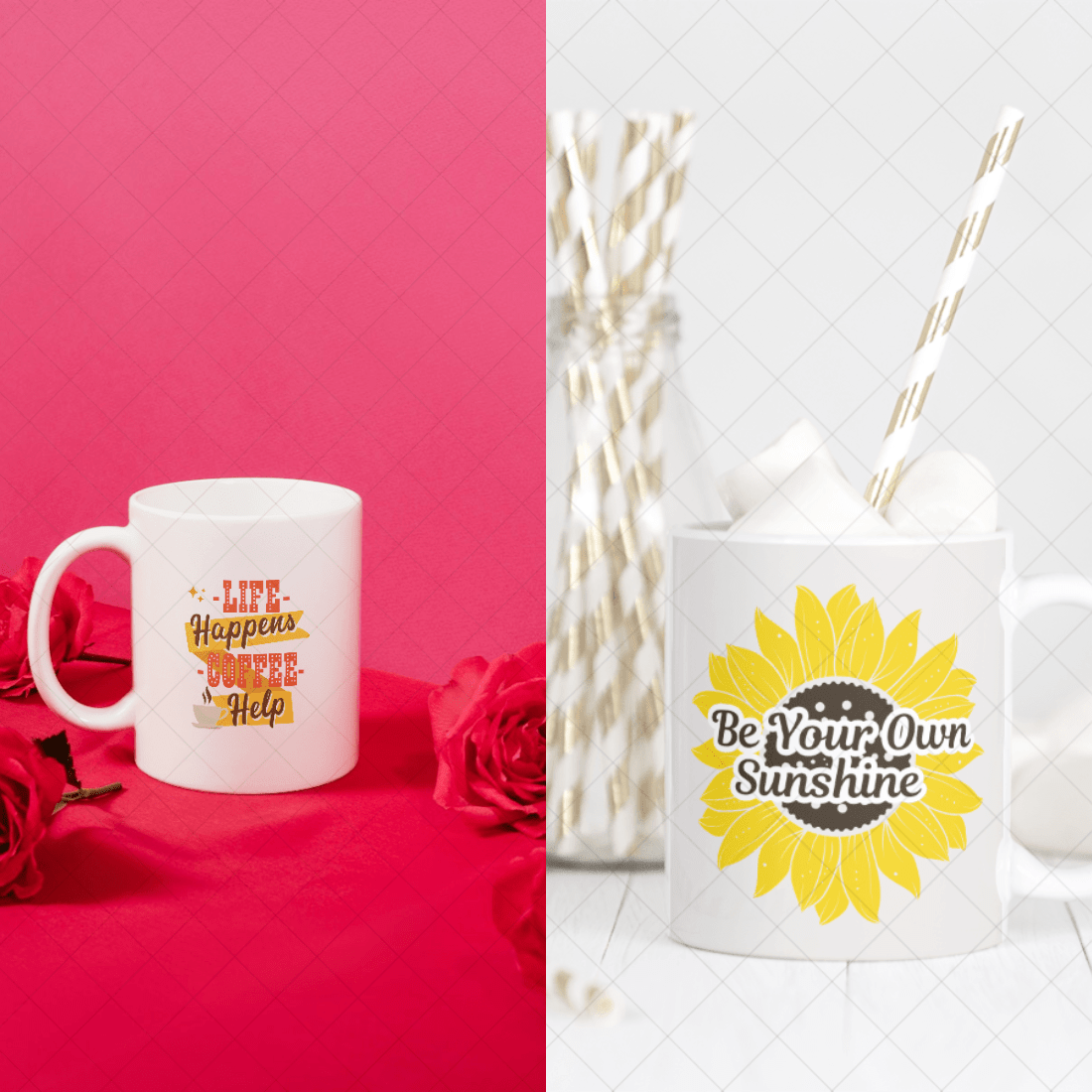 4 mug mockups preview image.