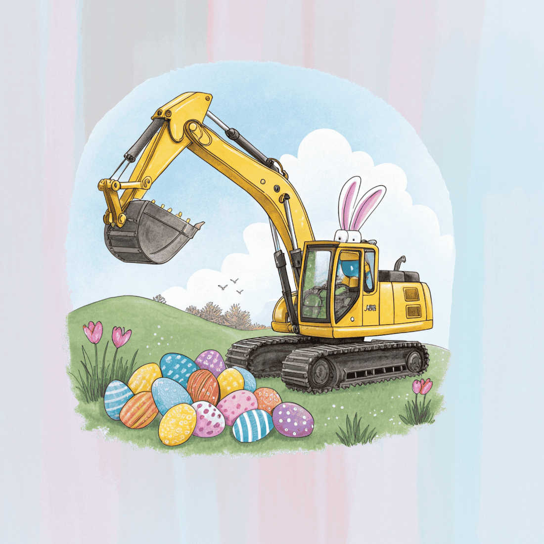 Egg Hunt Excavator T-shirt Design preview image.