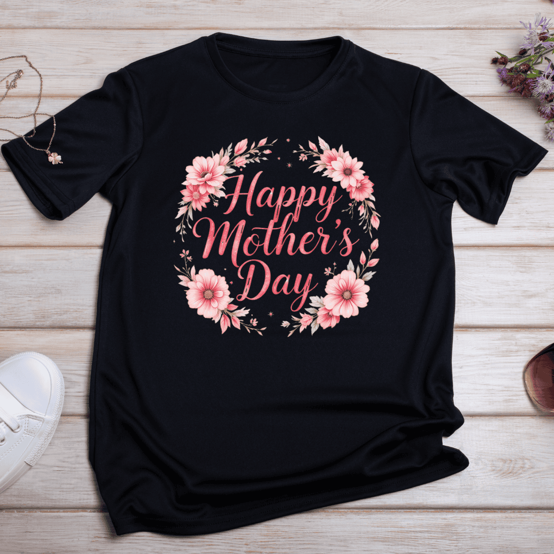 Happy Mother's Day Text with Flowers T-shirt Design preview image.