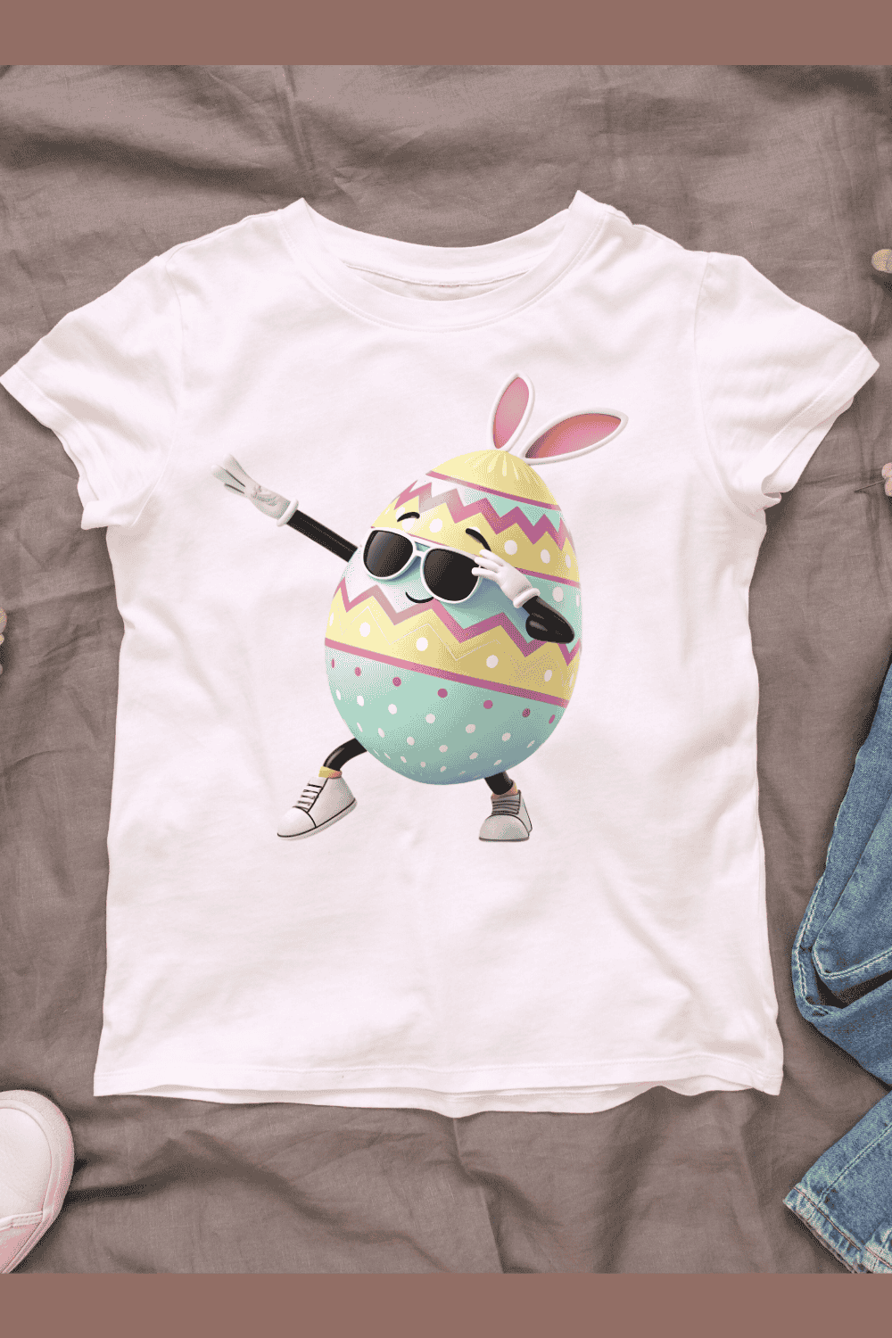 Dabbing Egg with Sunglasses T-shirt Design pinterest preview image.