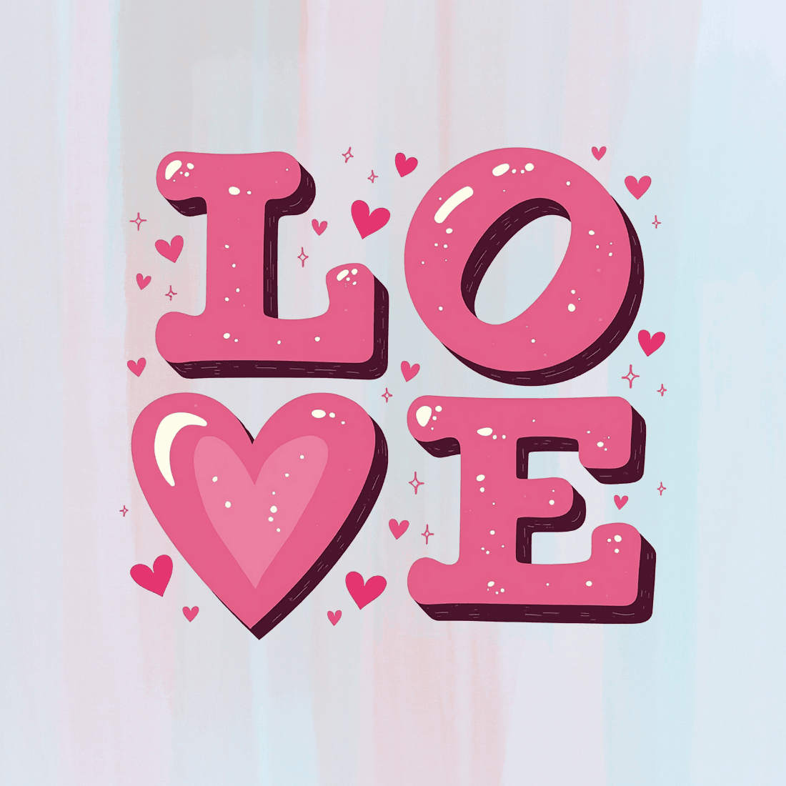 Love Text, Romantic Valentine's Day T-shirt Design Bundle preview image.