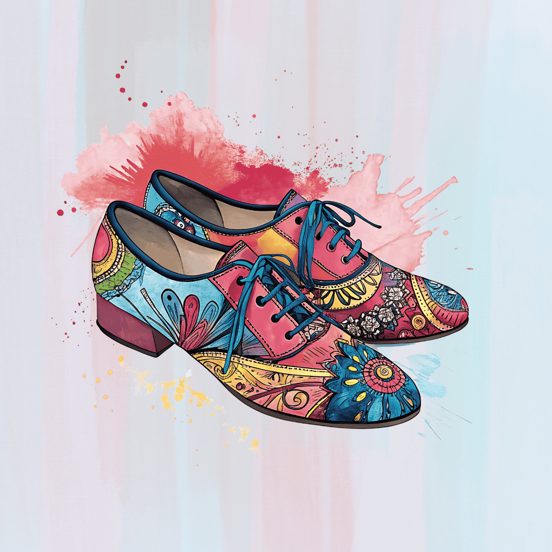 Colorful Patterned Dance Shoes T-shirt Design preview image.