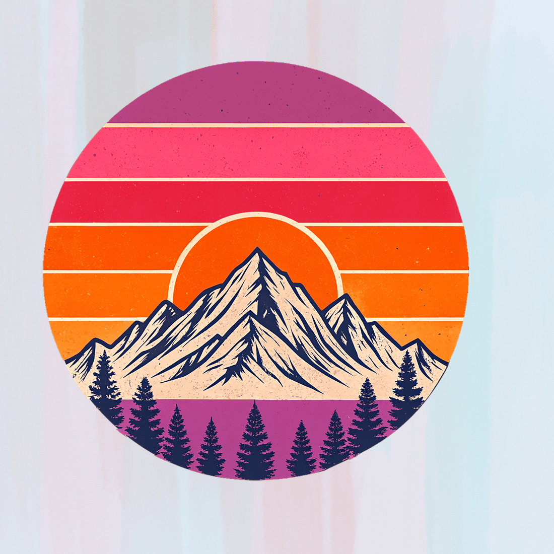 Vintage Mountain Sunset Retro Circular T-shirt Design preview image.