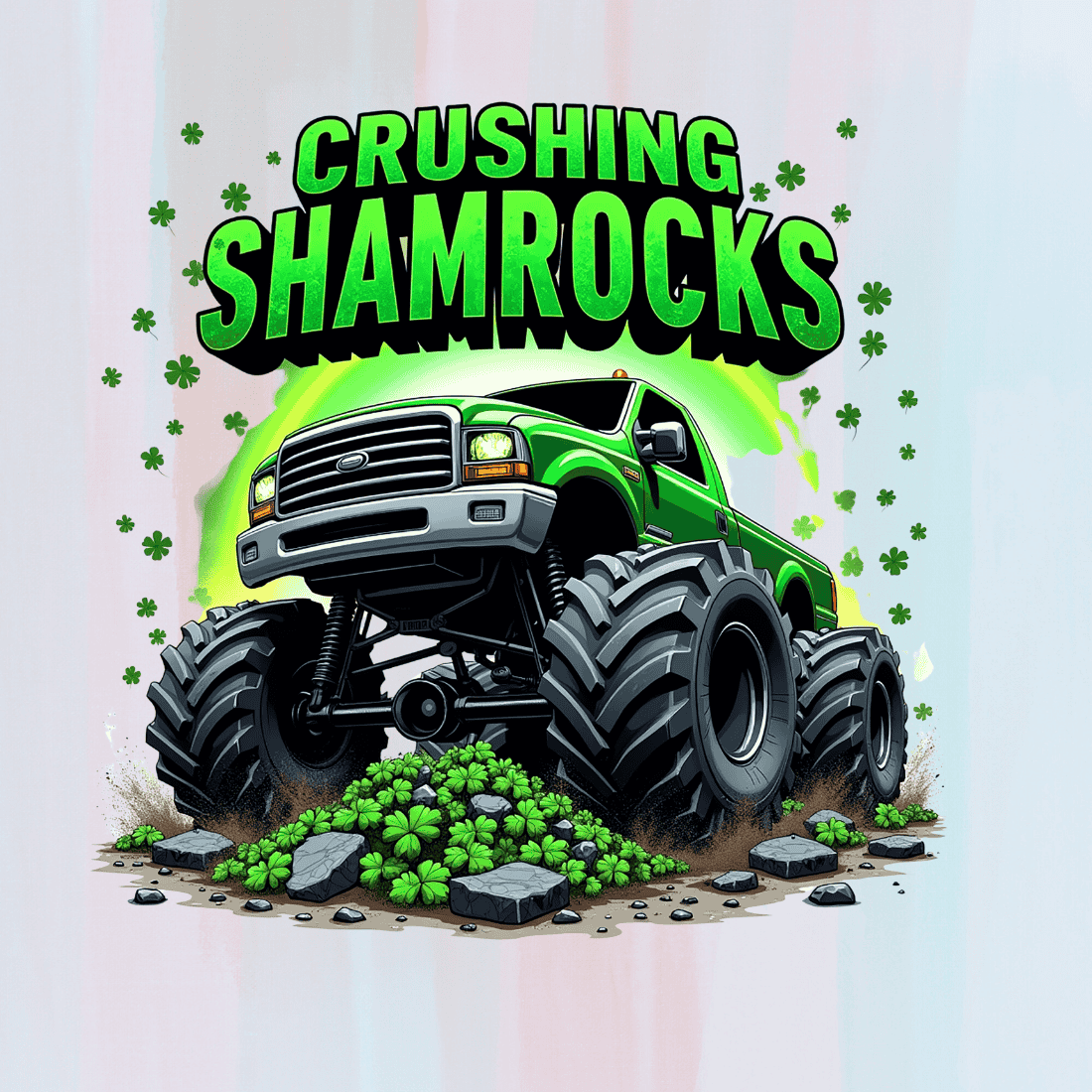 Crushing Shamrocks Monster Truck T-shirt Design preview image.