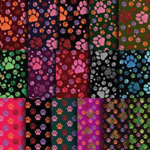 Dog Finger Print Glitter Paper Bundle, Shameless repeat pattern bundle ,Vector image cover image.