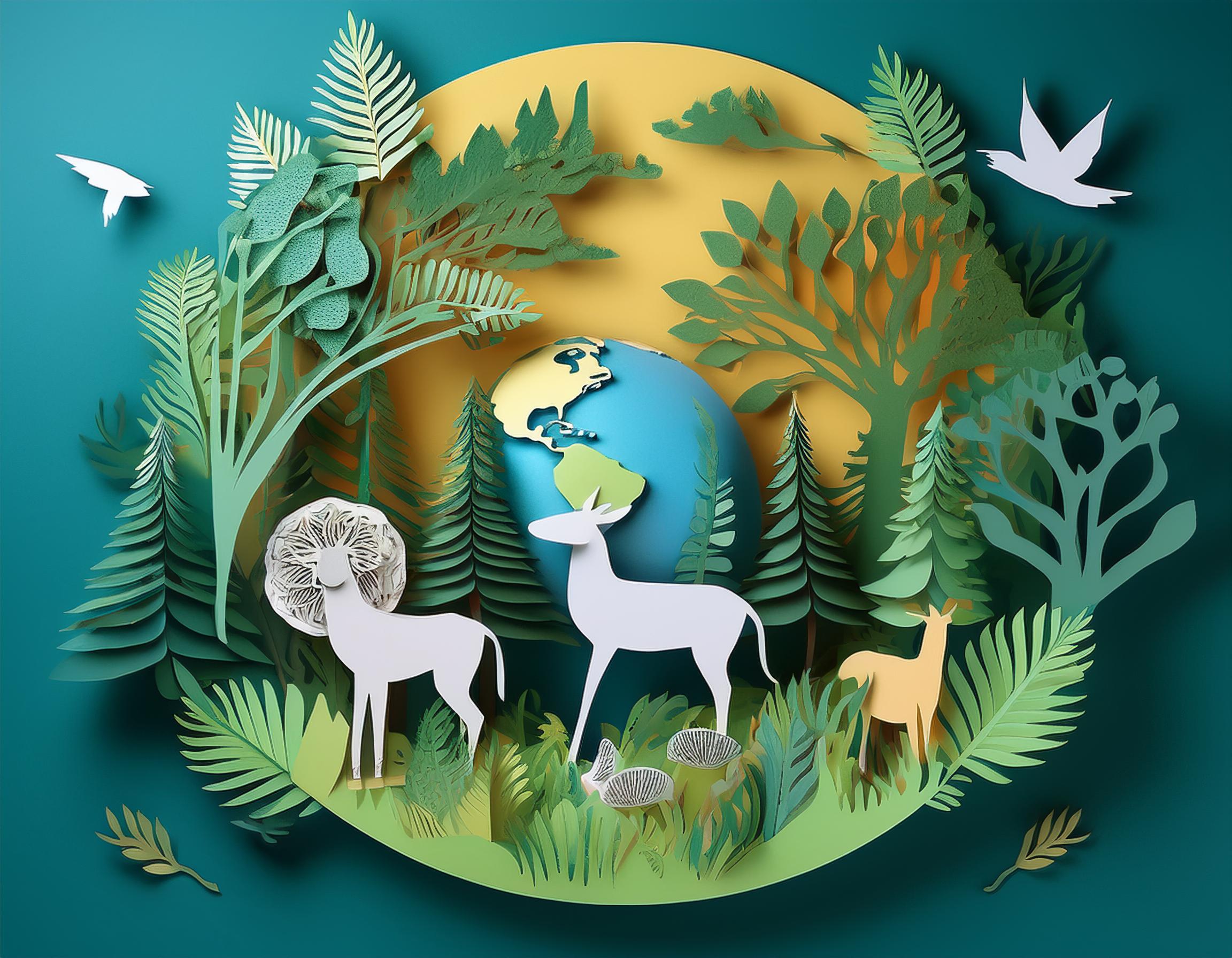 vibrant paper cutout forest wildlife earth 7 262