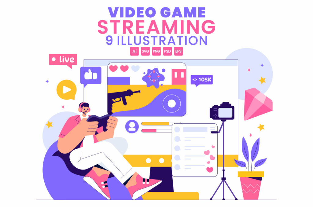 9 Video Game Streaming Illustration - MasterBundles