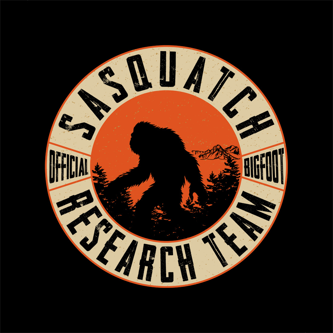 vintage sasquatch research team t-shirt design with retro distressed style preview image.