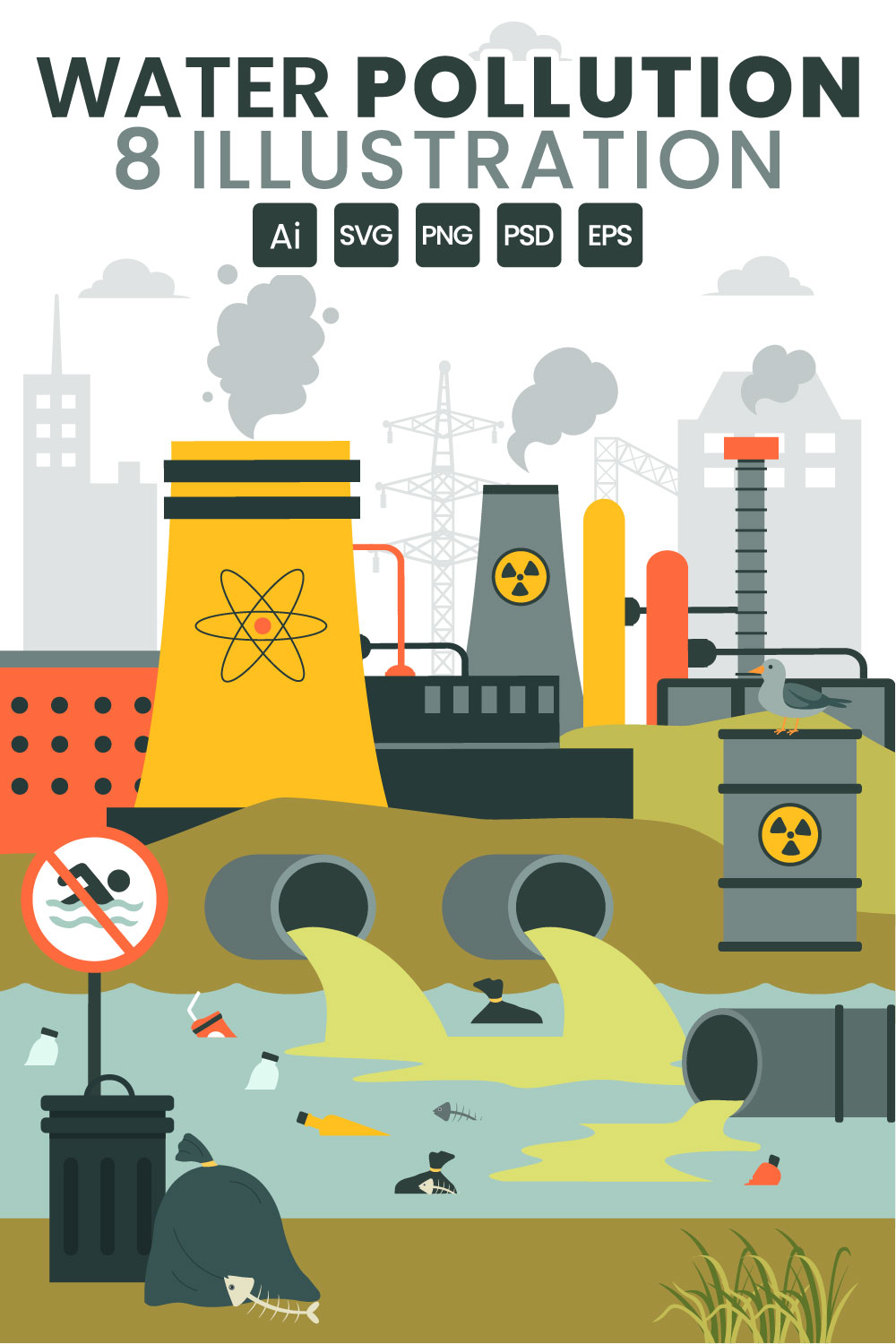 8 Industrial Water Pollution Illustration pinterest preview image.