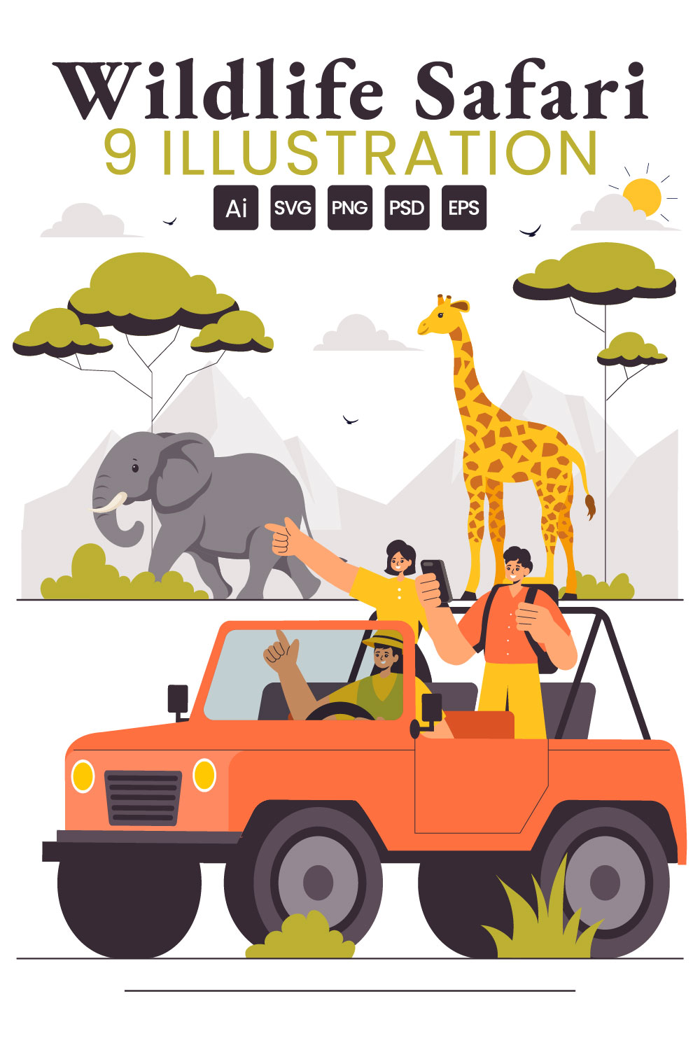 9 Wildlife Safari Experience Illustration pinterest preview image.