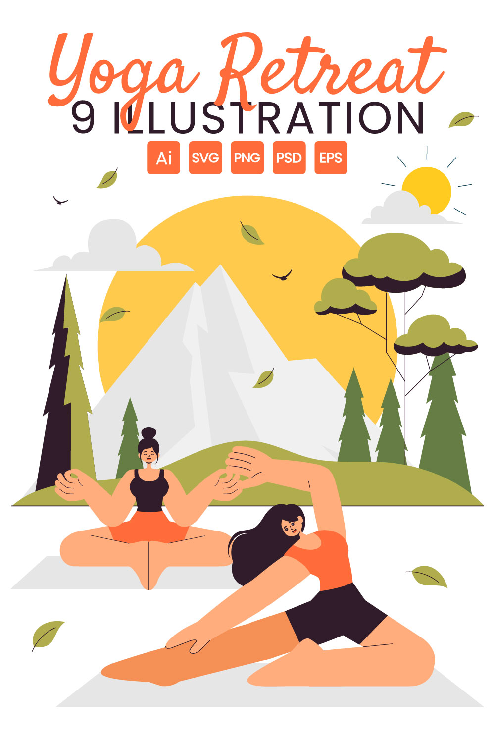 9 Yoga and Meditation Retreat Illustration pinterest preview image.