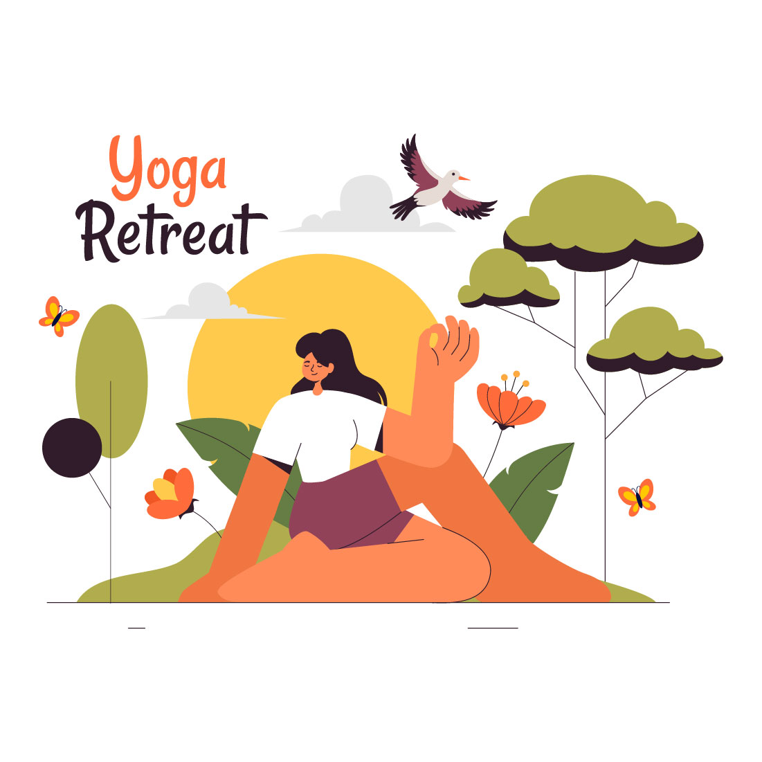 9 Yoga and Meditation Retreat Illustration preview image.