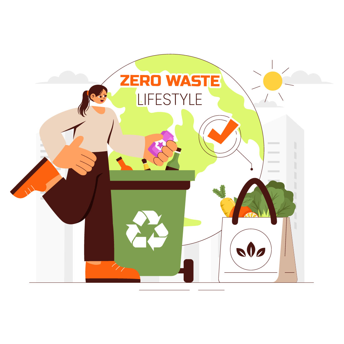 9 Zero Waste Lifestyle Illustration preview image.