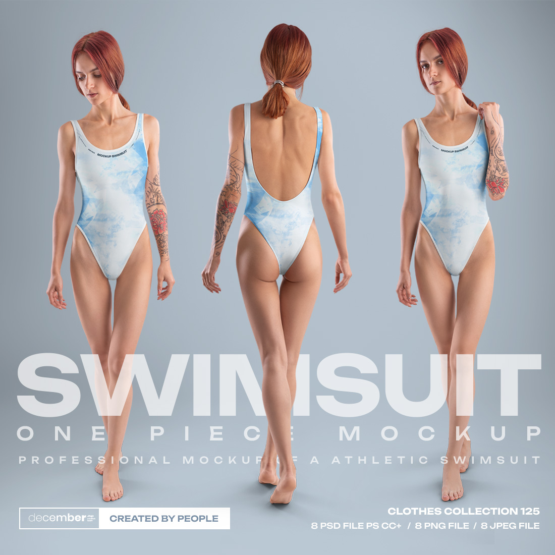 8 Mockups Woman Athletic One Piece Swimsuit vol03 Full height cover image.