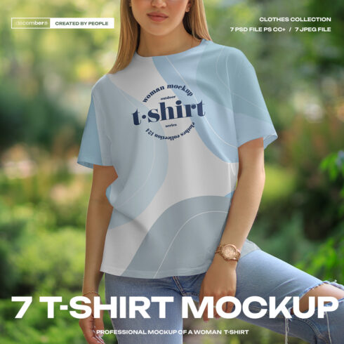 7 Mockups T-Shirt on a Girl Walking in the Outdoor vol 06 cover image.