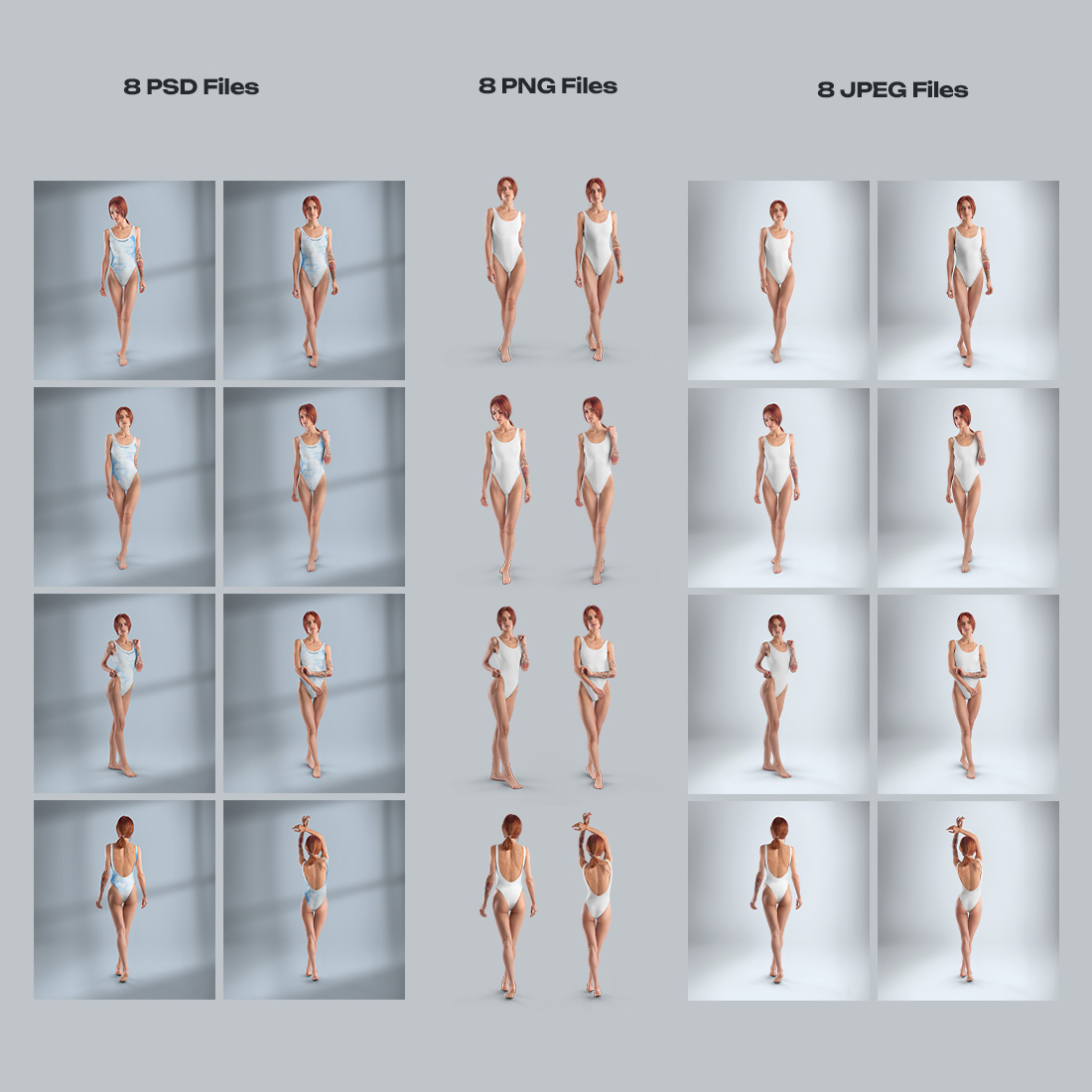 8 Mockups Woman Athletic One Piece Swimsuit vol03 Full height preview image.