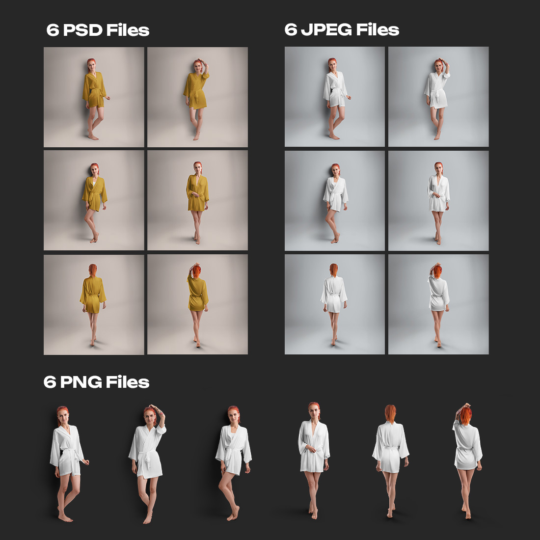 6 Mockups of a Silk Robe Vol 02 preview image.