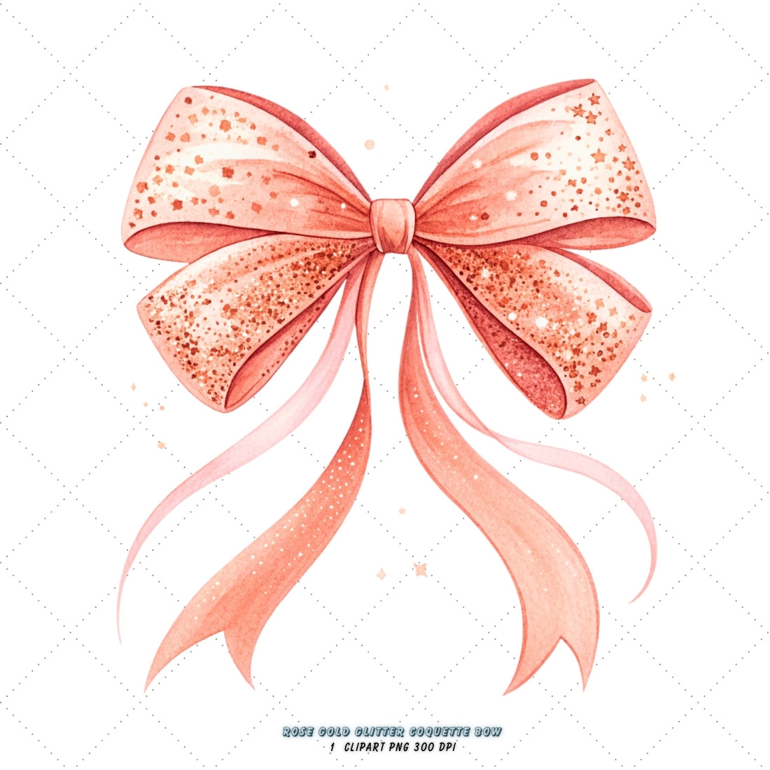 Rose Gold Glitter Coquette Bow Clipart, rose gold bow, glitter coquette bow, romantic bow design, gold glitter clipart, digital bow design, feminine rose bow, glitter bow art, rose glitter design, coquette bow art, gold sublimation design cover image.