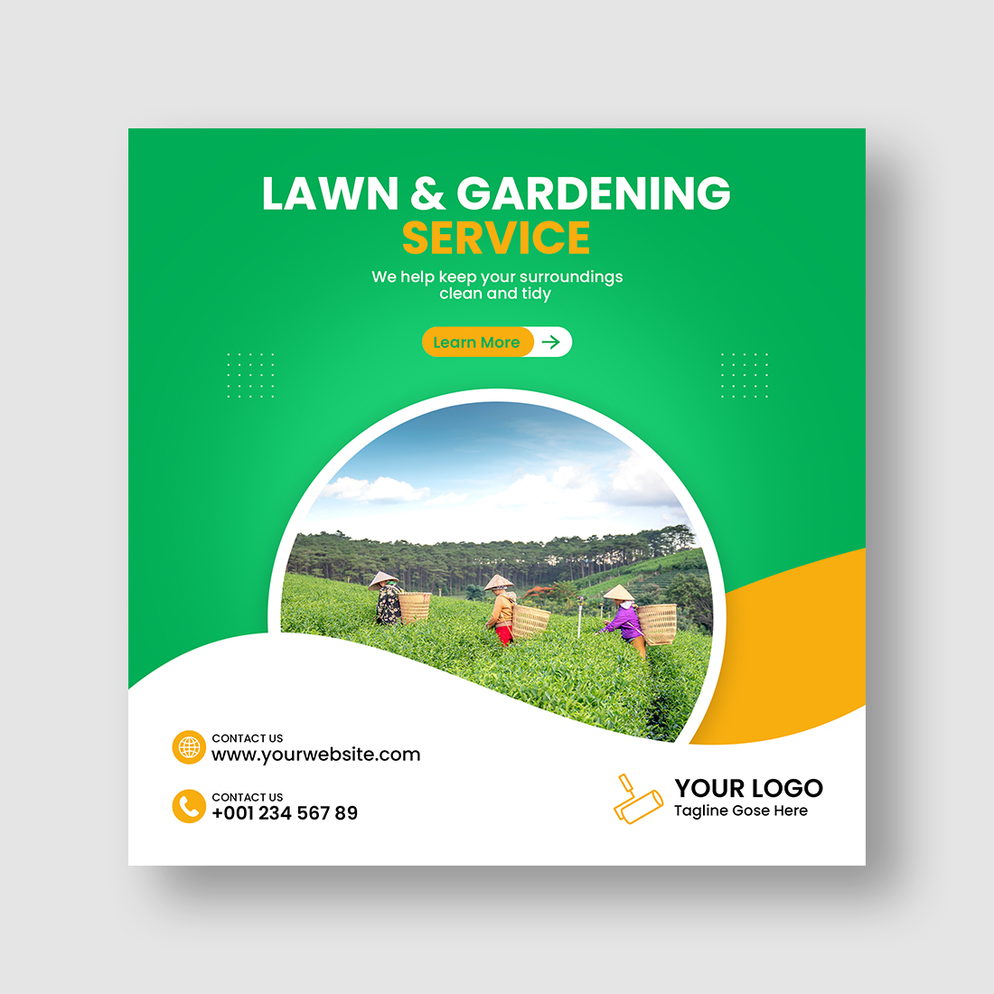 Lawn and garden maintenance social media post preview image.