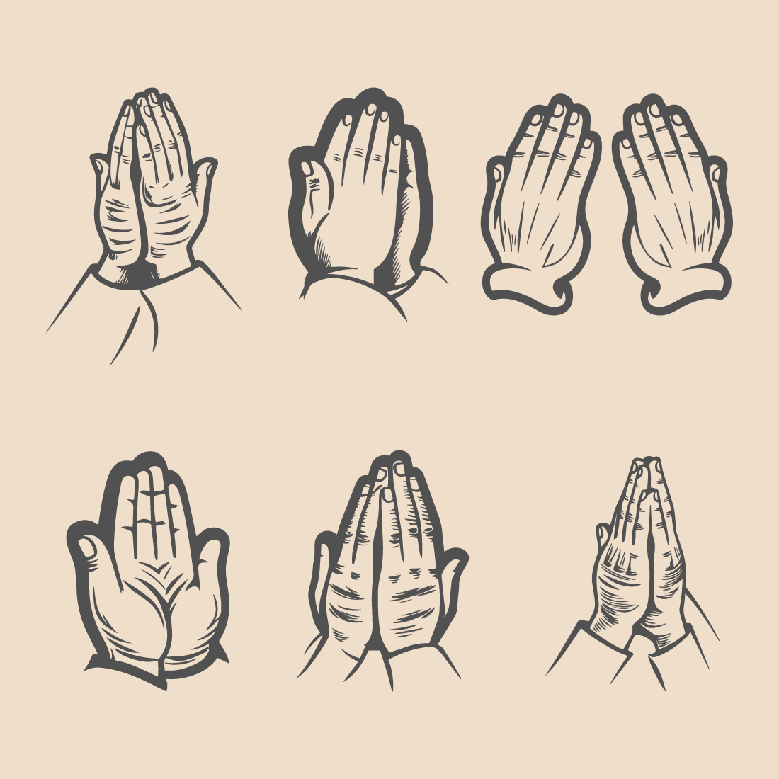 Various Praying Hands Vector Design Collection preview image.