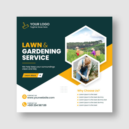 Lawn and garden maintenance social media post cover image.