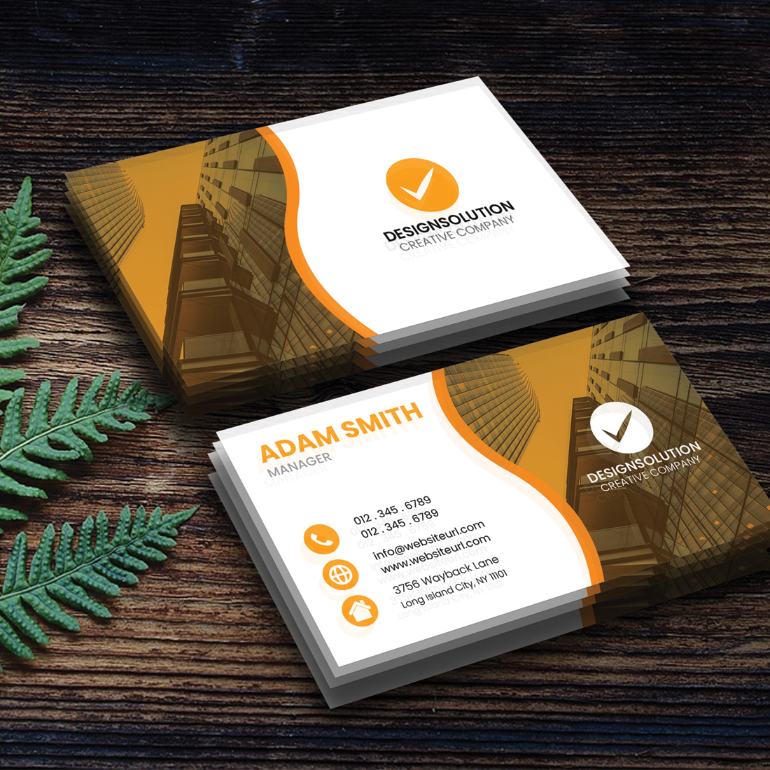 Orange Creative Business card Template preview image.