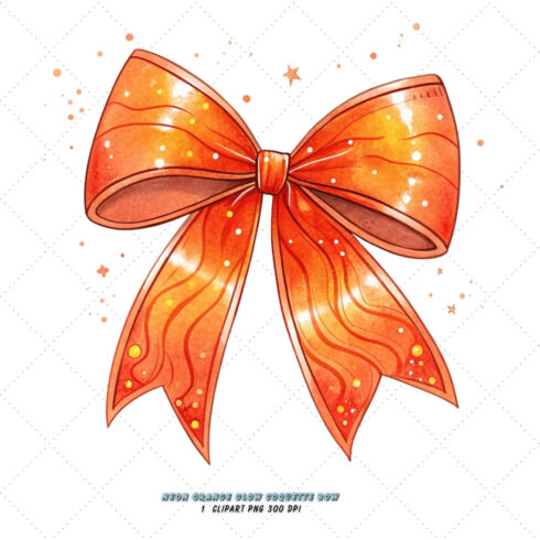 Neon Orange Glow Coquette Bow Clipart, cover image.