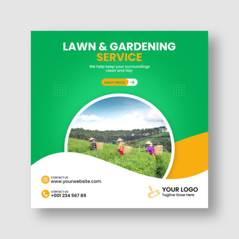 Lawn and garden maintenance social media post cover image.