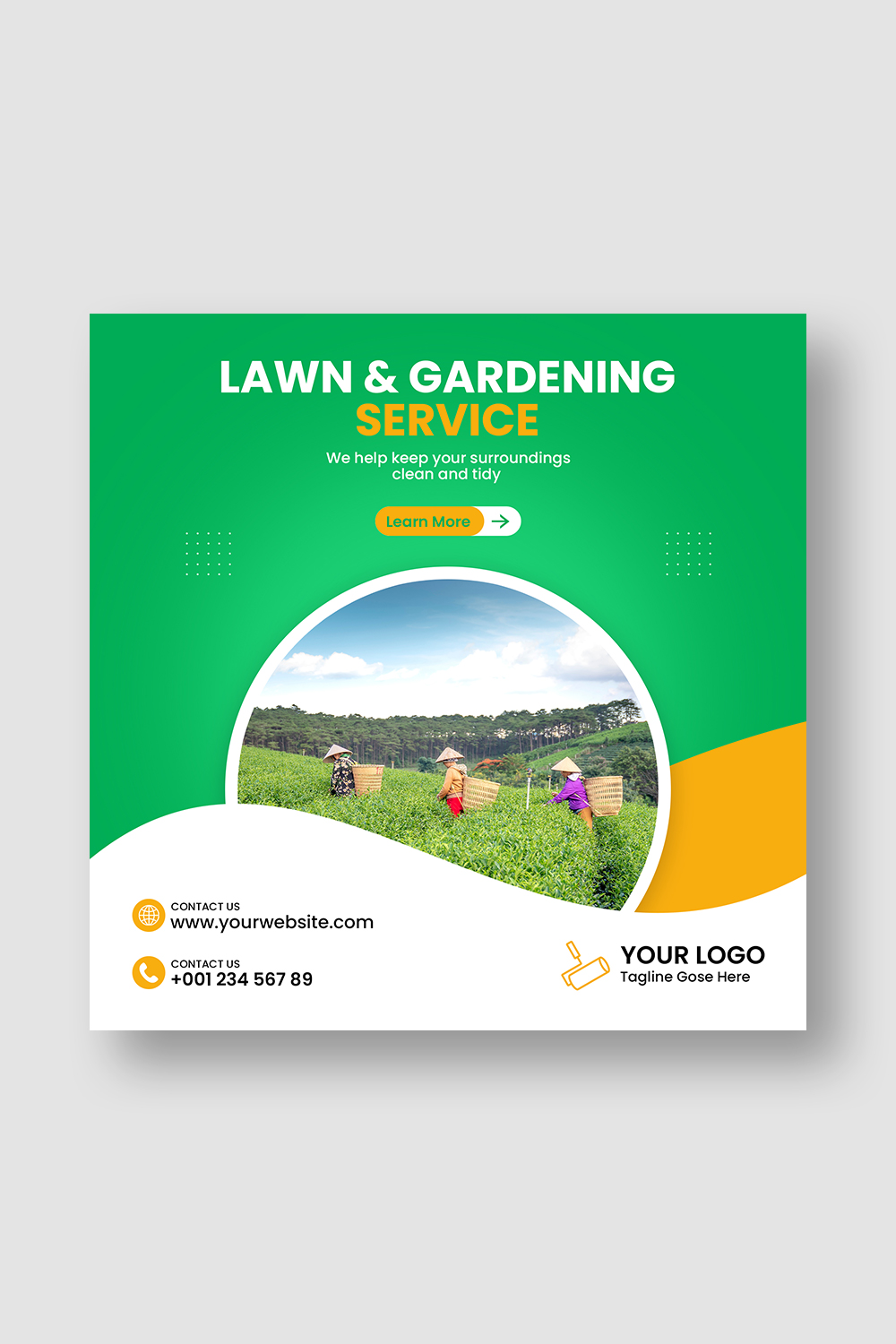 Lawn and garden maintenance social media post pinterest preview image.